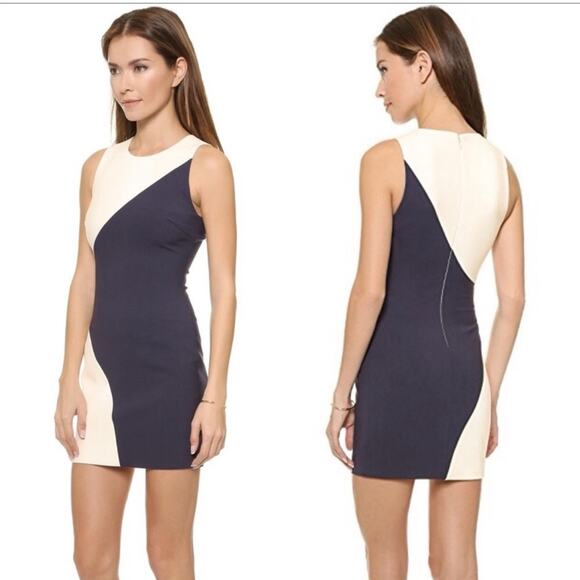 Elizabeth and James Bodycon Mini Dress Sleeveless Color Block Ivory Navy Size 00 - Picture 1 of 7
